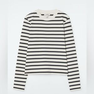 Cos clean cut regular long sleeve tshirt, black/ivory, M